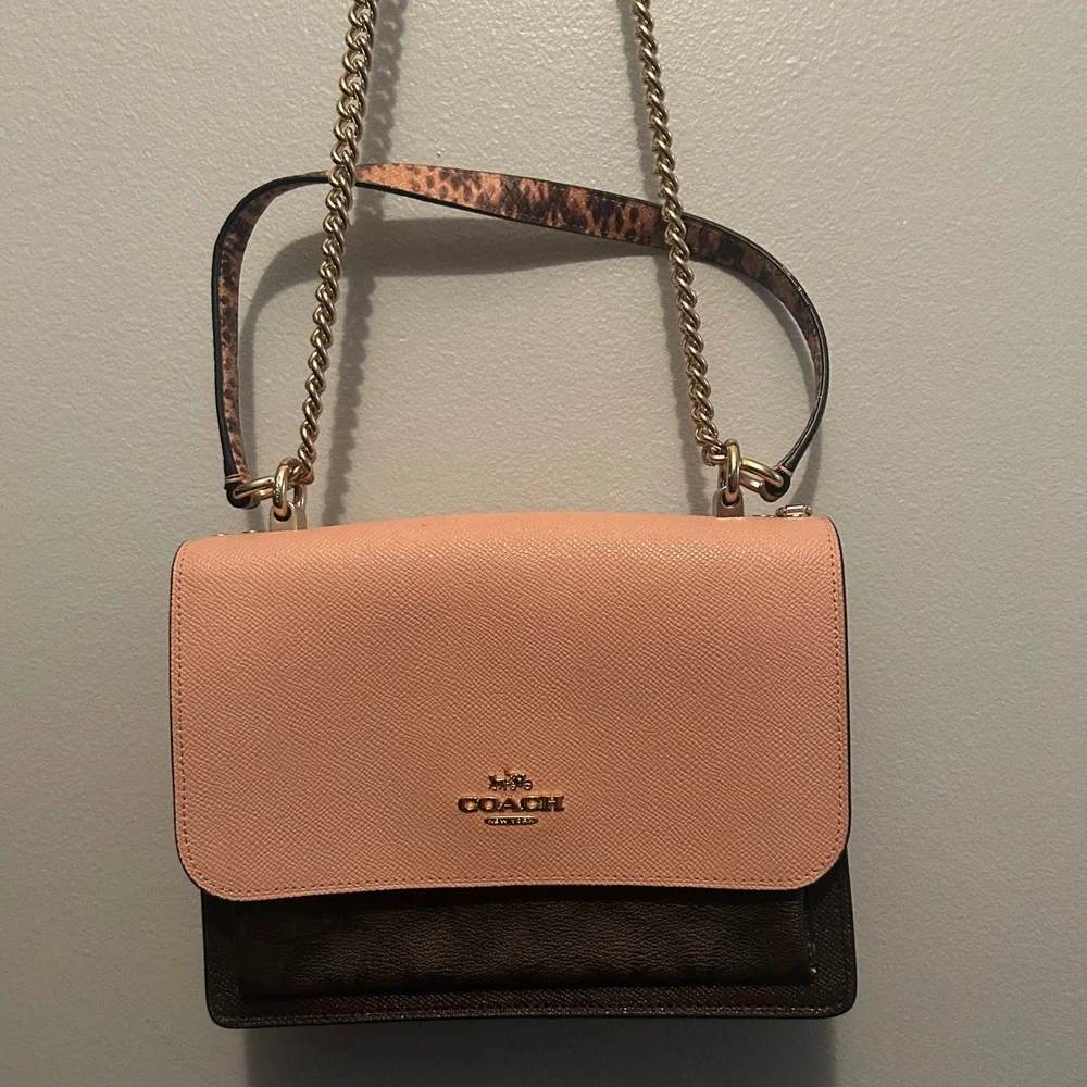 Coach Klare Crossbody Bag Womens Medium Pink Brown Snakeskin Colorblock C7589